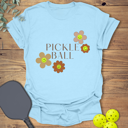 Smiley Face Flowers Pickleball T-Shirt