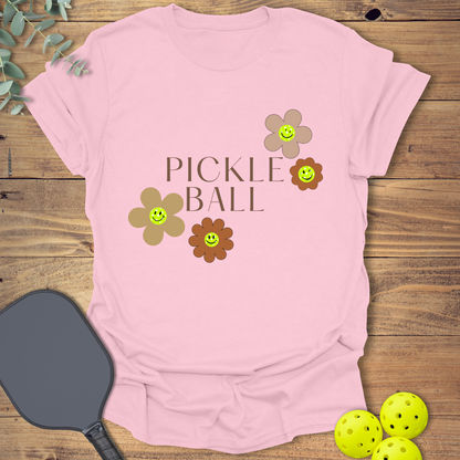 Smiley Face Flowers Pickleball T-Shirt