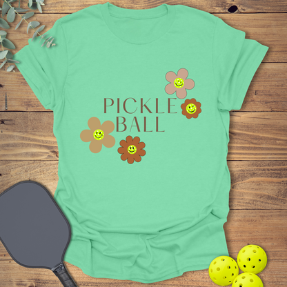 Smiley Face Flowers Pickleball T-Shirt