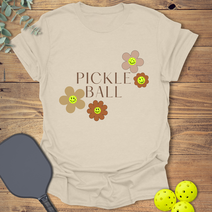 Smiley Face Flowers Pickleball T-Shirt