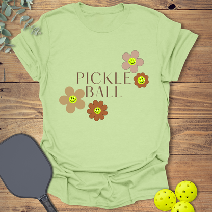 Smiley Face Flowers Pickleball T-Shirt
