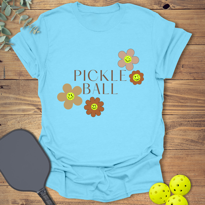 Smiley Face Flowers Pickleball T-Shirt
