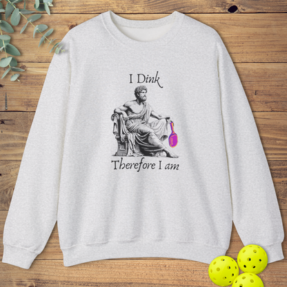 funny pickleball sweatshirt with a Greek philosopher design in light grey
