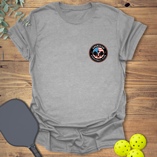 Pickleball club t-shirt with a patriotic American theme in light grey