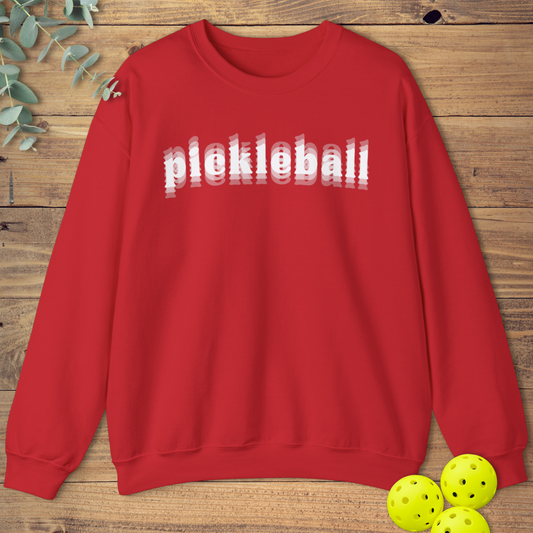 pickleball sweatshirt with a blurry font text in red