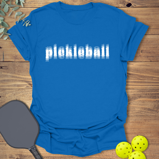 Funny pickleball t-shirt with a blurry design in royal blue
