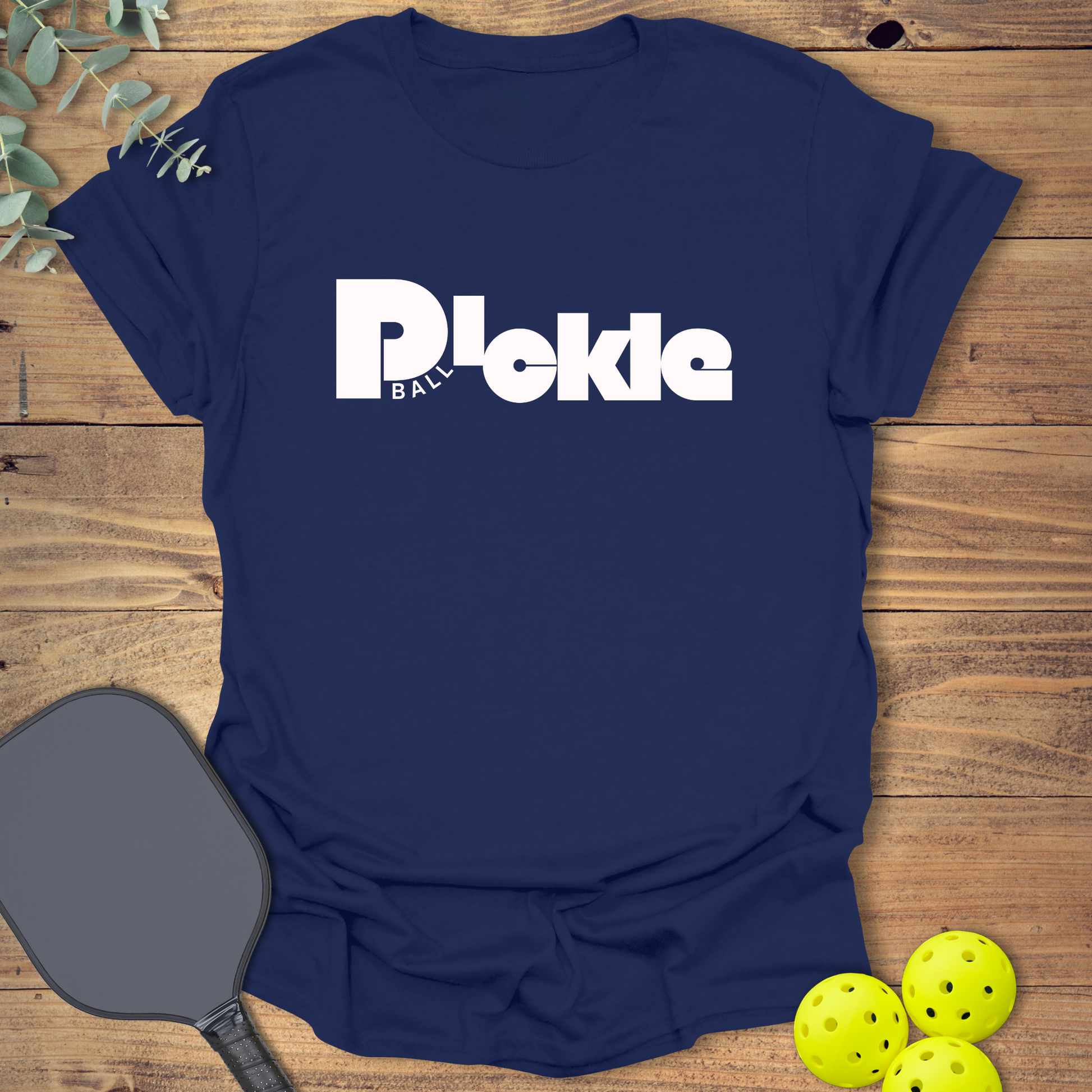 graphic pickleball t-shirt with a bold text in navy blue