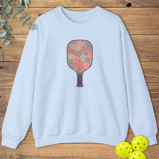 cute pickleball sweatshirt with flowers in blue