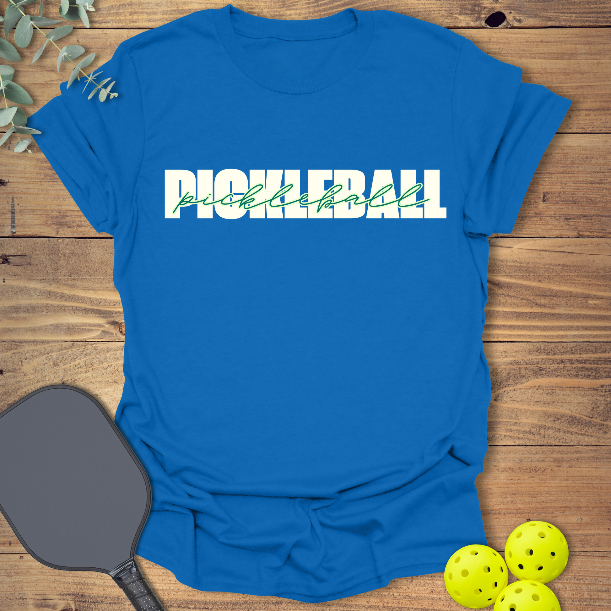 Fun pickleball t-shirt in royal blue