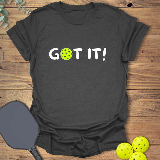 funny pickleball t-shirt with a front & back design in grey