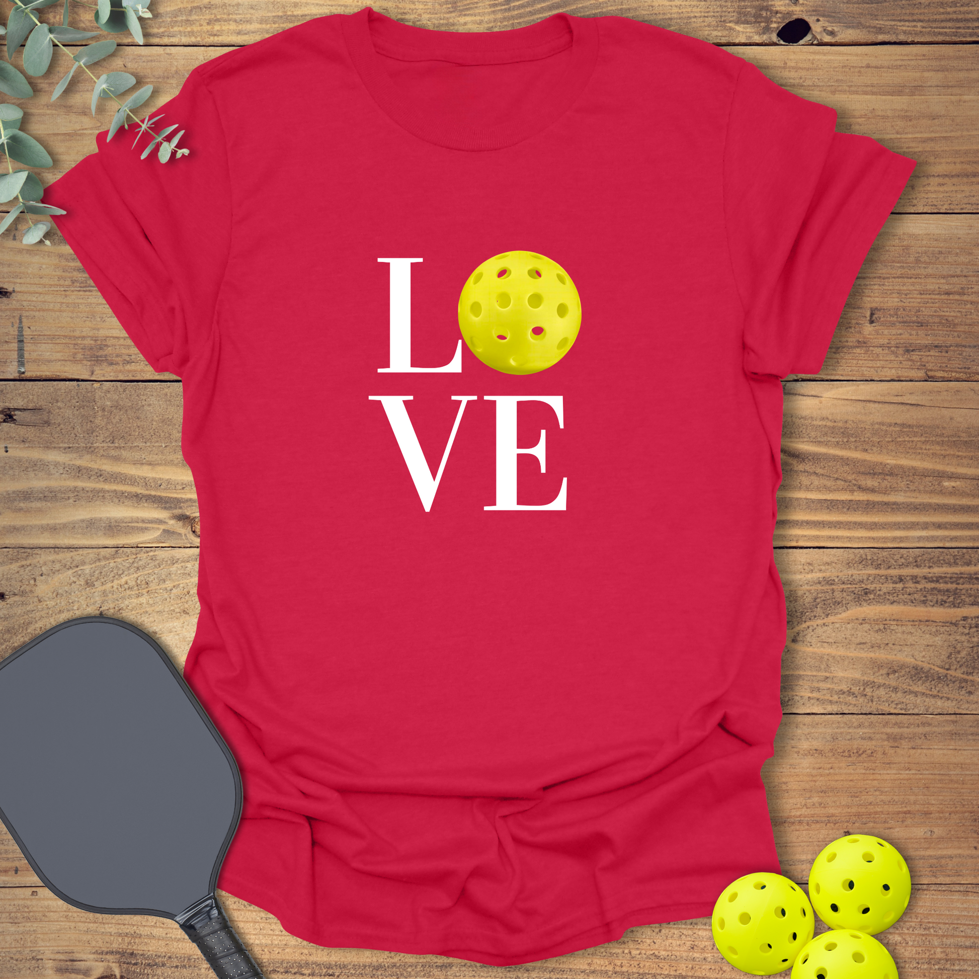cute love pickleball t-shirt in cherry red