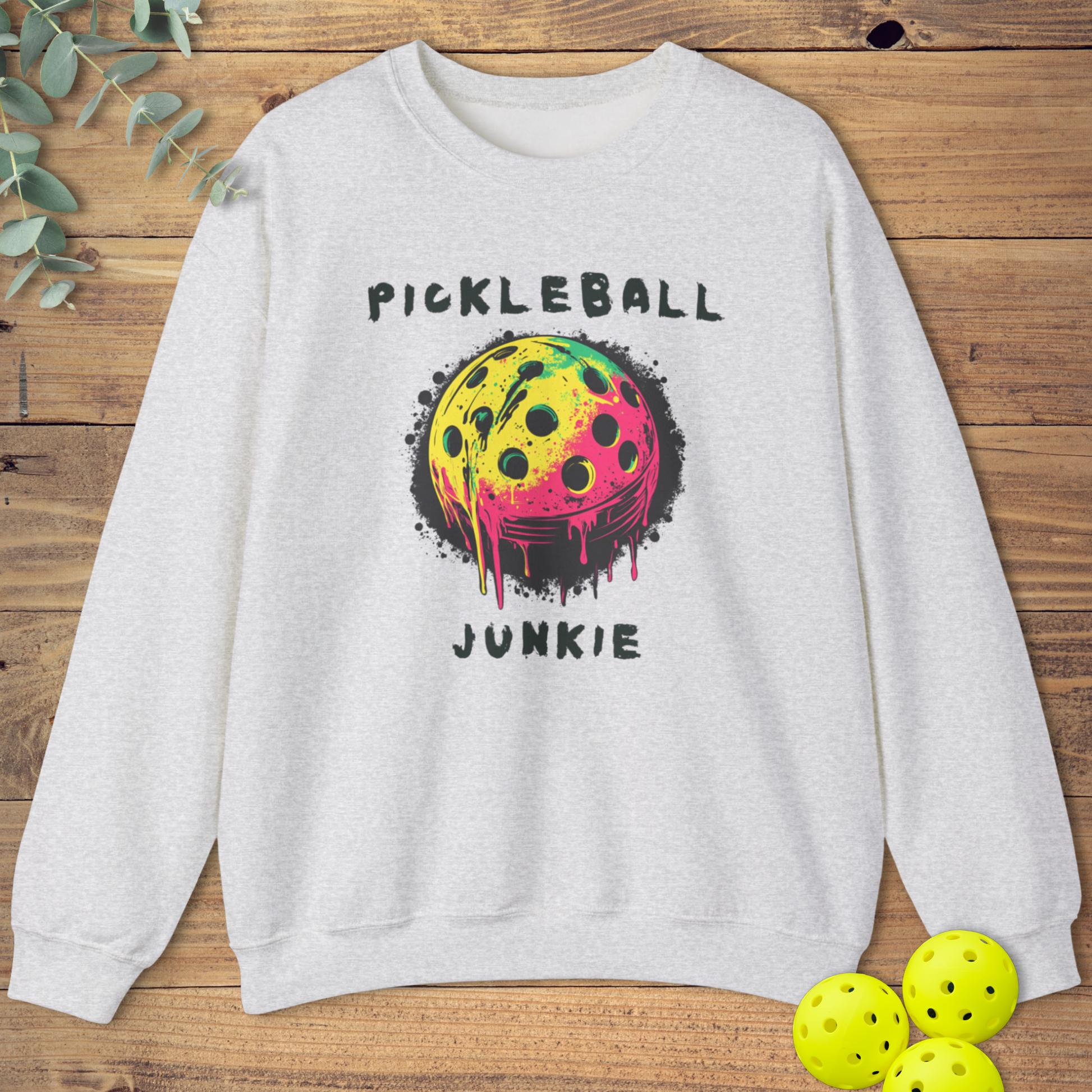 graphic pickleball sweatshirt with a pop art design in light grey