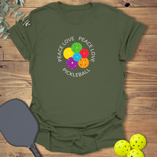 graphic pickleball t-shirt with a colorful design in military green