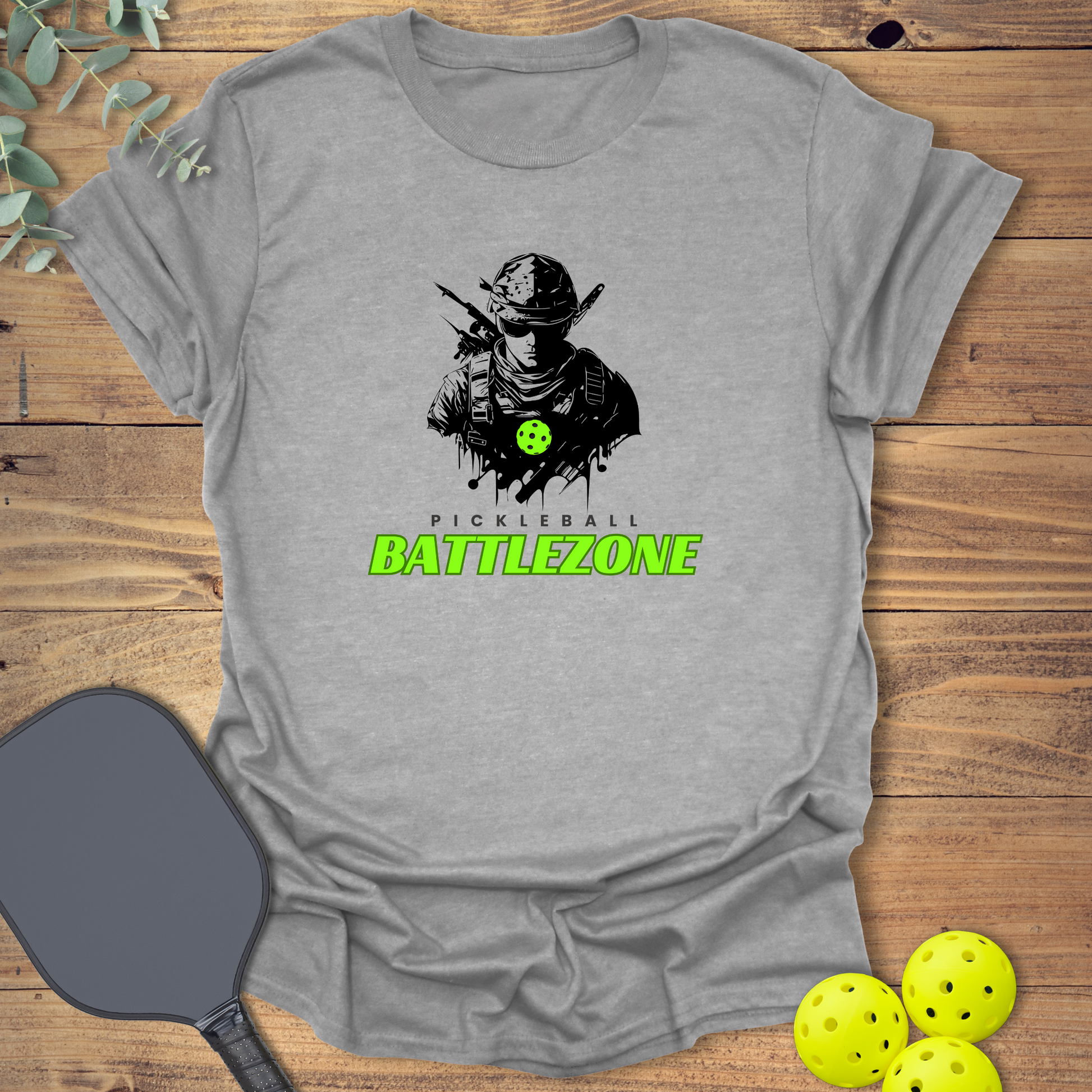 battlezone graphic pickleball t-shirt for gamers in grey