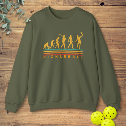 funny pickleball sweatshirt with an evolution theme in military green
