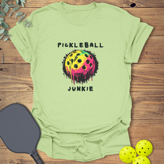 graphic pickleball t-shirt with a pop art graffiti-style design in light green