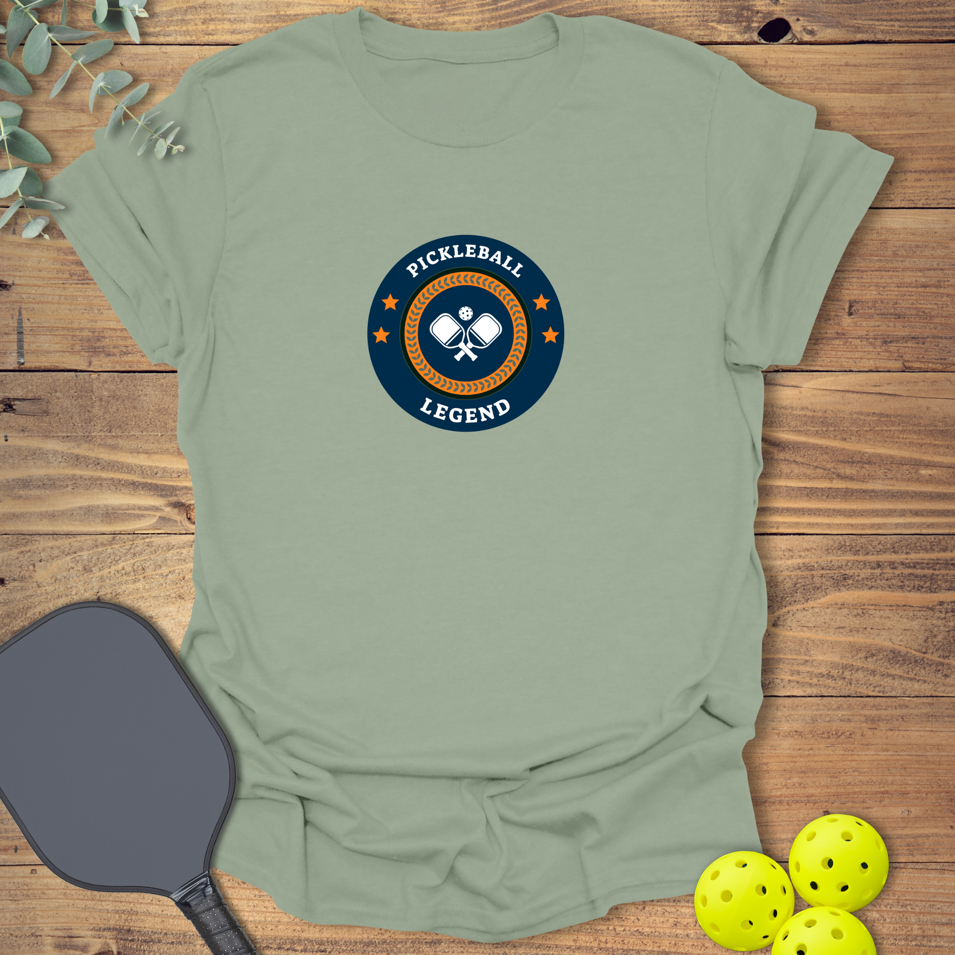 pickleball legend t-shirt with a classic design in sage green