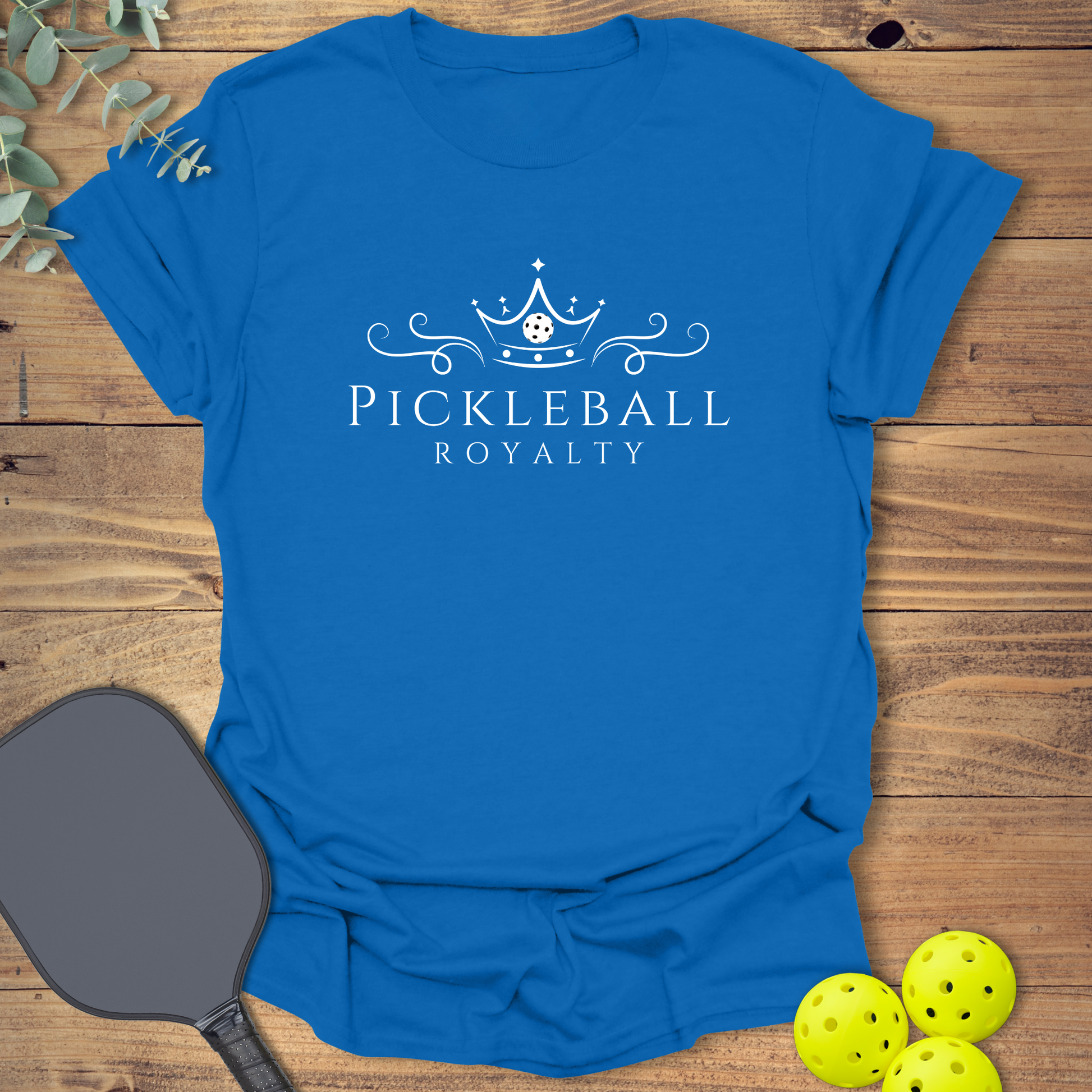 graphic pickleball t-shirt with a royalty design in royal blue