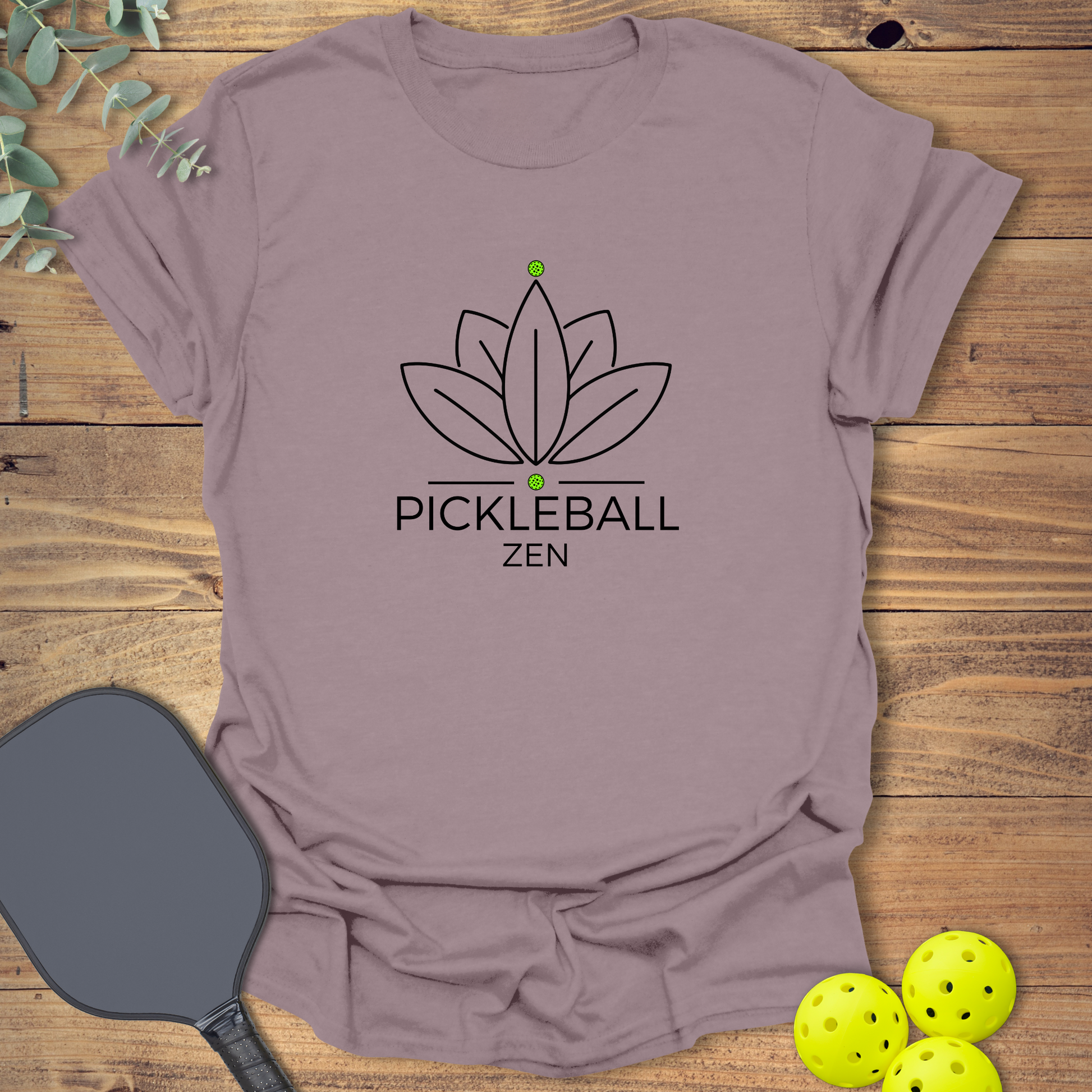 graphic pickleball t-shirt with a zen design in light purple