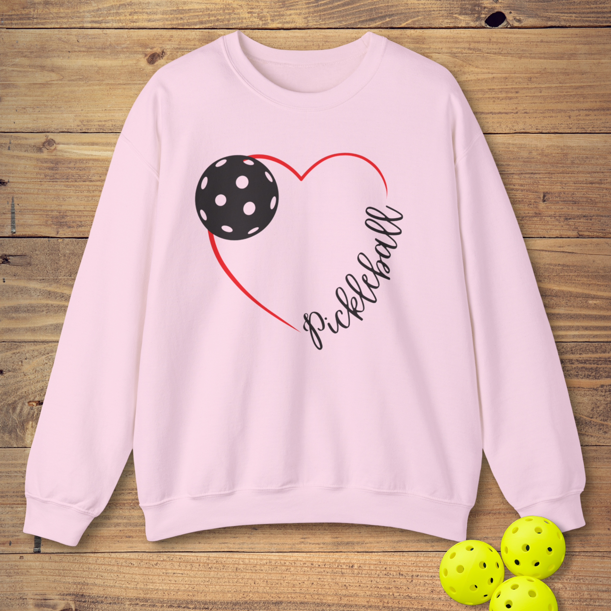 cute pickleball sweatshirt with a heart design in pink