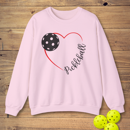 cute pickleball sweatshirt with a heart design in pink